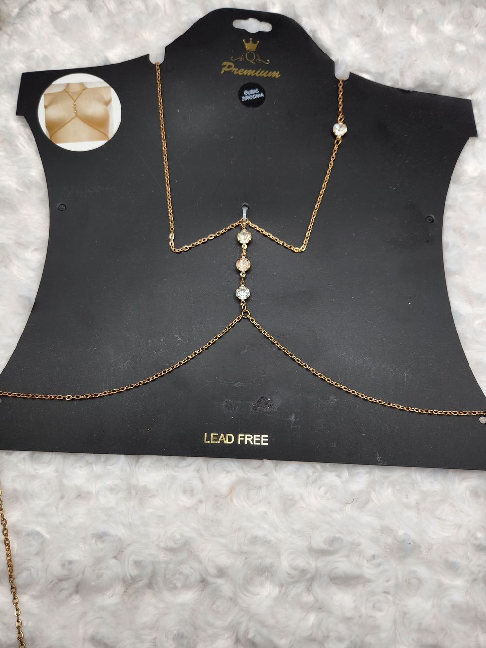 Gold Body Chain with Clear Crystal Accents